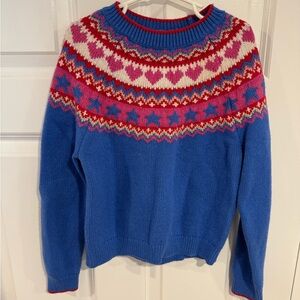 Mini Boden Blue and Pink Heart Pattern Fair Isle Girl's Sweater